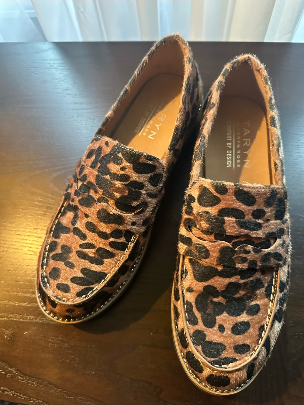 Taryn Rose Comfort By Design Leopard Haircalf Penny Loafers